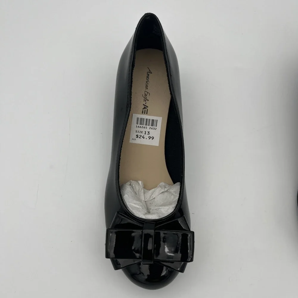 American Eagle Mairin Youth Girls' Black Patent Wedge Heel Dress Shoes size‎ 13
